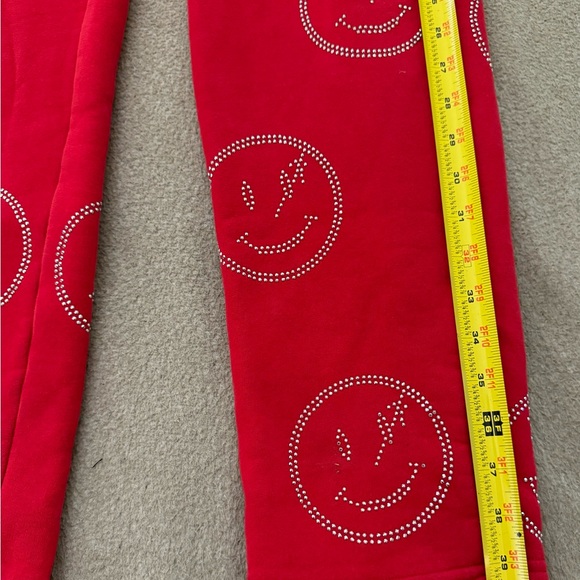 RETROVERT ALL OVER SMILEY FACE IN RHINESTONE RED JOGGERS MEN SIZE LARGE Y2K - Picture 8 of 12